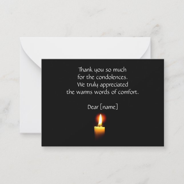 Tarjeta Pequeña Luz De Velas En Negro Después Del Funeral Gracias (Anverso)