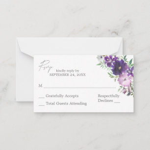 Tarjeta Pequeña Luz púrpura y Floral oscura 2SM Sin Comida RSVP