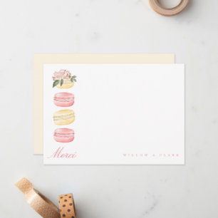 Tarjeta Pequeña Macaron amarillo floral acuarela Merci/Gracias