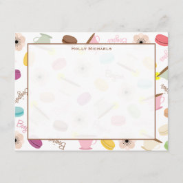 Tarjeta Pequeña Macarons franceses Anemome y teacups Flat Notecard