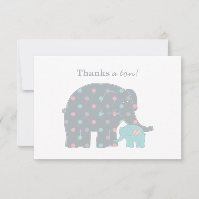 Tarjeta Pequeña Madre e hijo Elefante Ducha Rosa Azul Gris (Anverso)