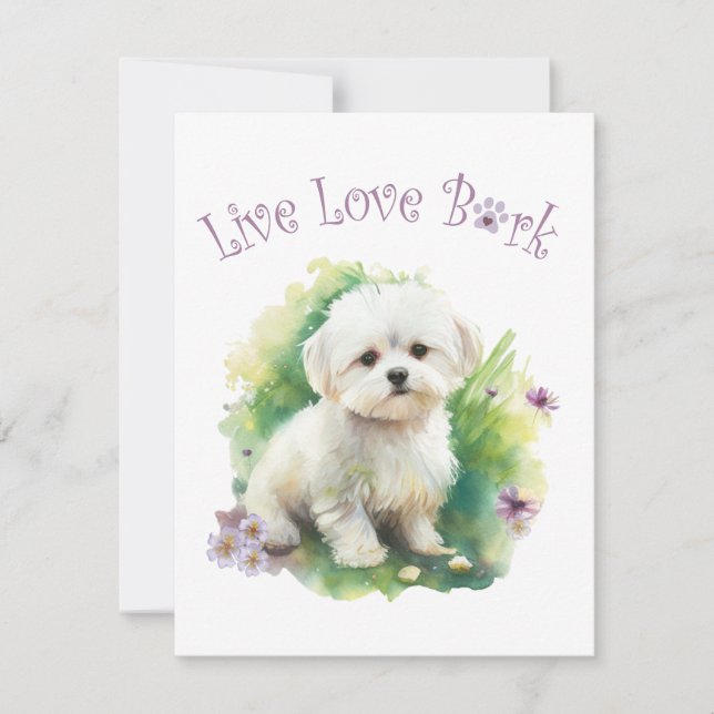 Tarjeta Pequeña Madre Perro Bichón Floral (Anverso)