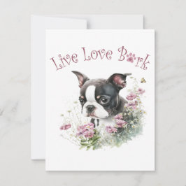 Tarjeta Pequeña Madre Perro Boston Terrier Floral