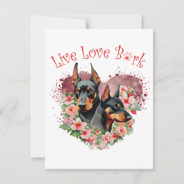 Tarjeta Pequeña Madre Perro Doberman Floral (Anverso)