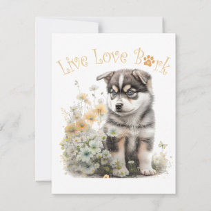 Tarjeta Pequeña Madre Perro Malamute de Alaska Floral