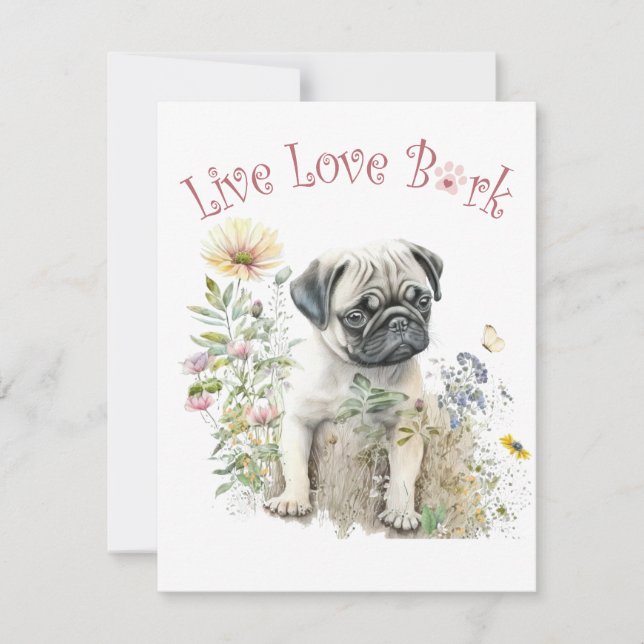 Tarjeta Pequeña Madre Perro Pug Floral (Anverso)