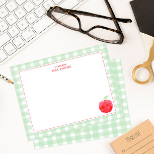 Tarjeta Pequeña Maestra de Apple Roja Verde de Gingham