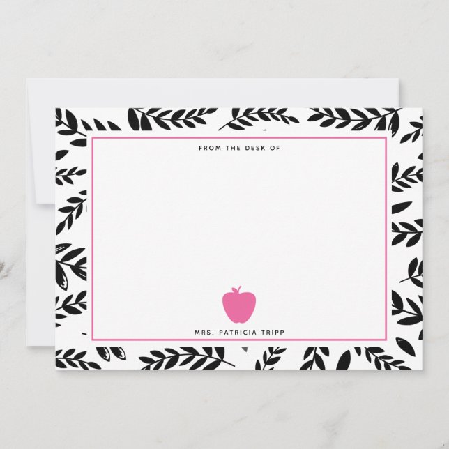 Tarjeta Pequeña Maestra de Apple rosa negro + blanco follaje (Anverso)