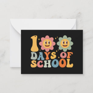 Tarjeta Pequeña Maestro Niños Retro Groovy 100 Días de Escuela