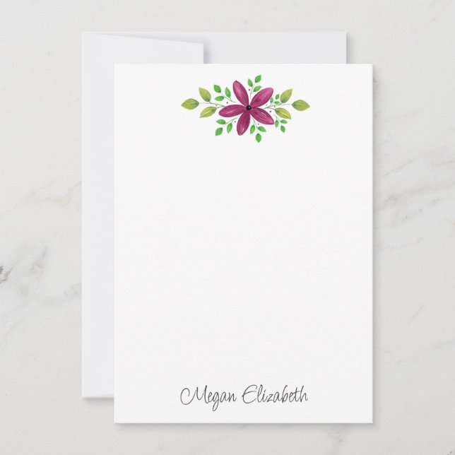 Tarjeta Pequeña Magenta Púrpura Acuarela Floral (Anverso)