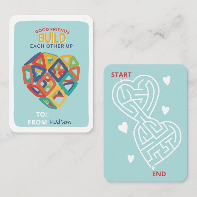 Tarjeta Pequeña Magnet mosaicos juguetes clase de corazón Valentin (Anverso / Reverso)