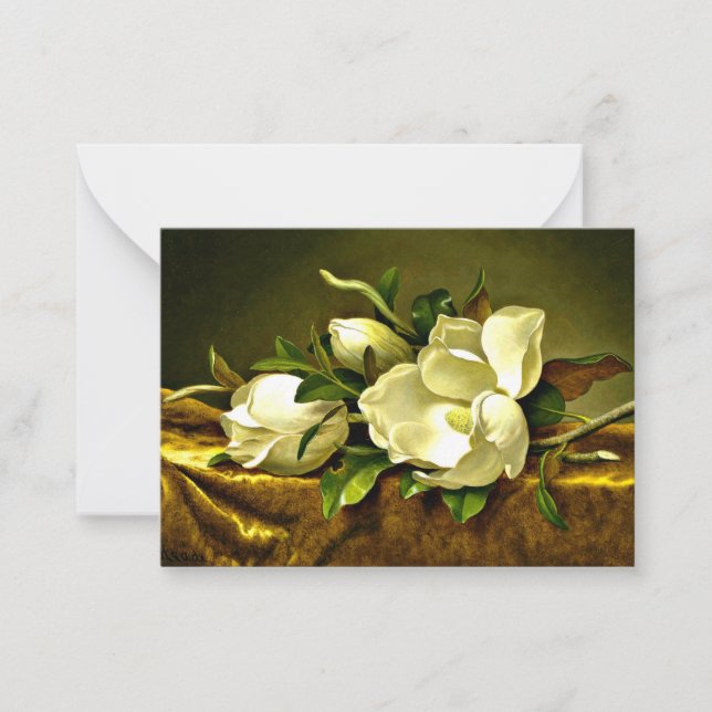 Tarjeta Pequeña Magnolias sobre tela de terciopelo de oro (Anverso)