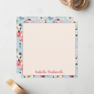 Tarjeta Pequeña Magnolias y Claveles en Personalizado Azul