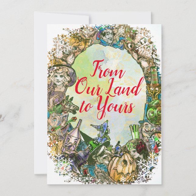 Tarjeta Pequeña Mago clásico de Oz Navidad en familia (Anverso)