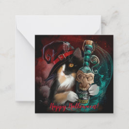 Tarjeta Pequeña Mago de gato para tres cabos y una botella de vale