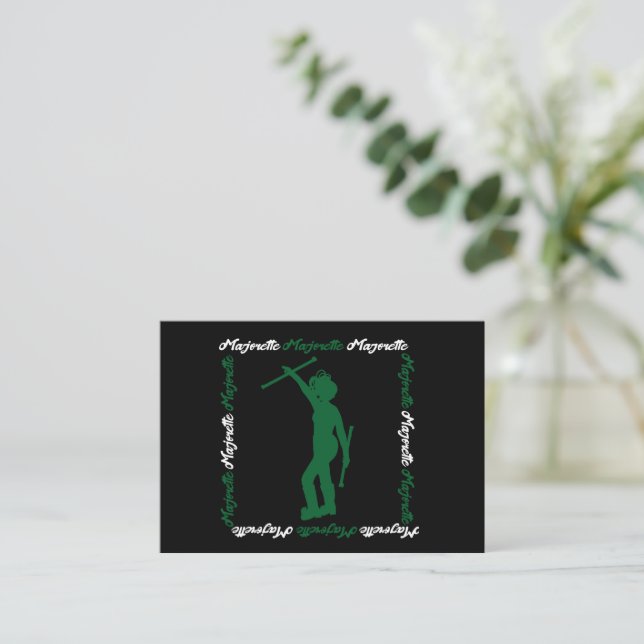 Tarjeta Pequeña Majorette Twirler Notecard #1 (Negro verde) (Anverso de pie)