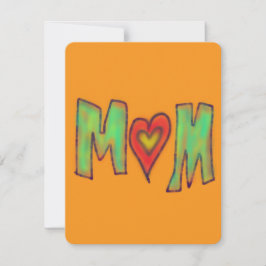 Tarjeta Pequeña Mamá con corazón Arte dibujado a mano Amarillo