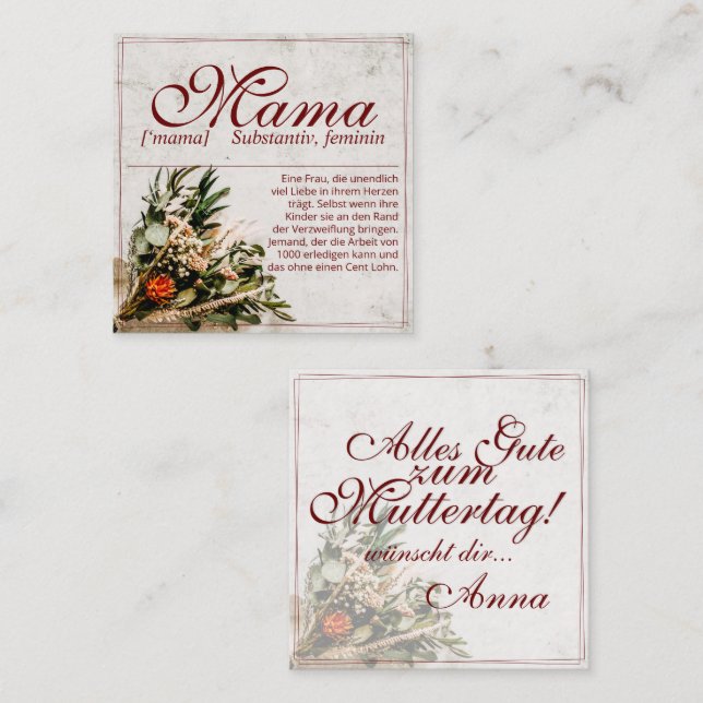 Tarjeta Pequeña Mama - einfach unersetzlich - Bouquet (Anverso / Reverso)