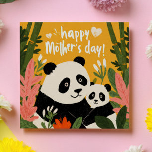 Tarjeta Pequeña Mamá Panda y Cachorro Audaz Caprichoso Feliz Día d