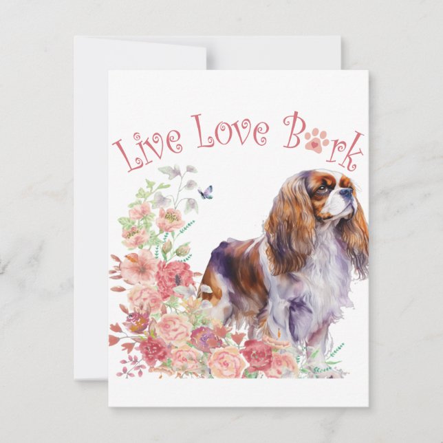 Tarjeta Pequeña Mamá Perro Cavalier King Charles Spaniel Floral (Anverso)