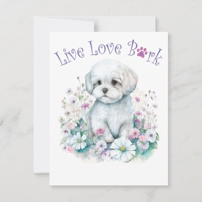Tarjeta Pequeña Mamá Perro Maltés Floral (Anverso)