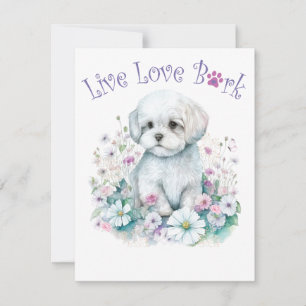 Tarjeta Pequeña Mamá Perro Maltés Floral
