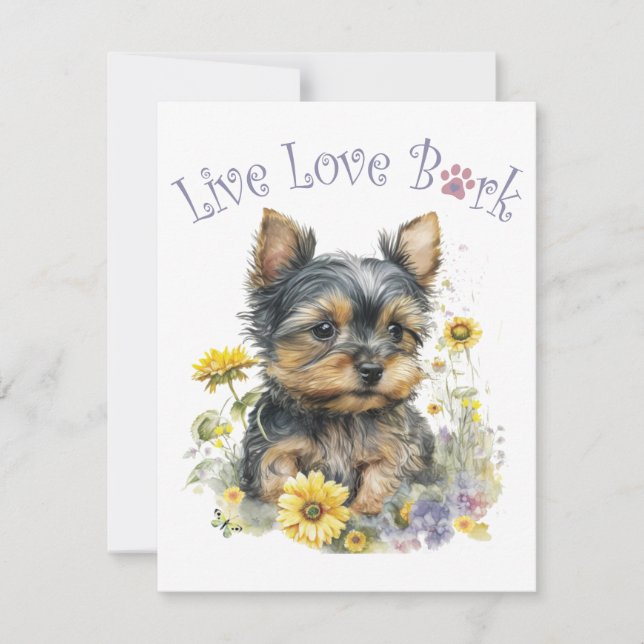 Tarjeta Pequeña Mamá Perro Yorkie Floral (Anverso)