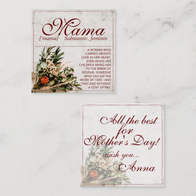 Tarjeta Pequeña Mama - simplemente insustituible - Ramo (Anverso / Reverso)