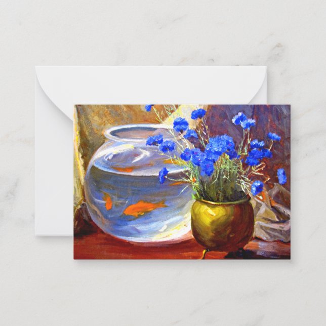 Tarjeta Pequeña Mannheim - Bodega de peces dorados y flores (Anverso)