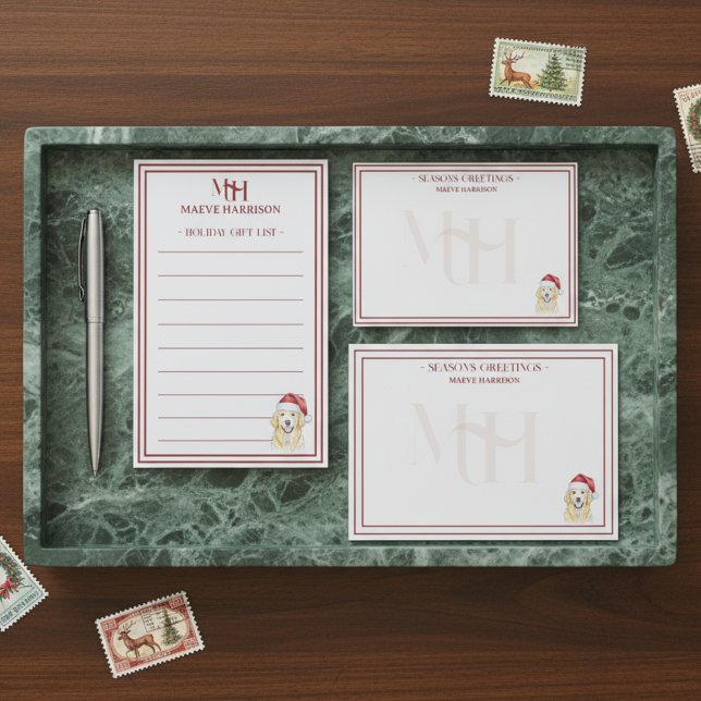 Tarjeta Pequeña Mano de nombre personalizado dibujado de oro Santa (Shop the full collection at Doodle Dogs & Co. on Zazzle!)