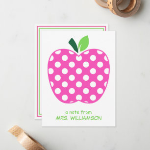 Tarjeta Pequeña Manzana de maestro de lunares rosa y verde
