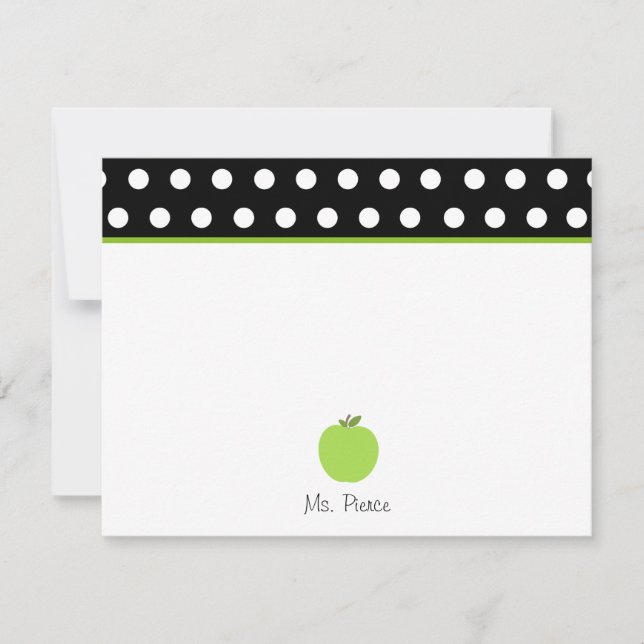 Tarjeta Pequeña Manzana verde / negro con puntos de polka blanco (Anverso)