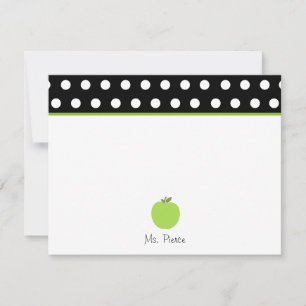 Tarjeta Pequeña Manzana verde / negro con puntos de polka blanco