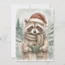 Mapache Vintage Bosque Invernal Navidad