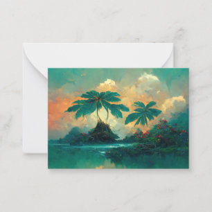 Tarjeta Pequeña Mar de fantasía tropical y palmeras