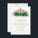 Tarjeta Pequeña Maravilla floral de esmeralda verde Tiara Quinceañ<br><div class="desc">Moderno Floral Esmeralda Verde Oro Tiara Esparkle Purpurina Cumpleaños Invitación Quinceañera</div>