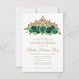 Tarjeta Pequeña Maravilla floral de esmeralda verde Tiara Quinceañ