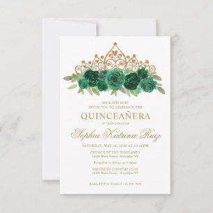 Tarjeta Pequeña Maravilla floral de esmeralda verde Tiara Quinceañ