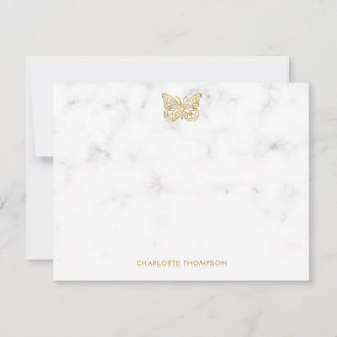 Tarjeta Pequeña Marble blanco y mariposa de oro personalizados