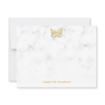 Marble blanco y mariposa de oro personalizados