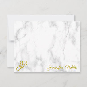 Tarjeta Pequeña Marble Gold Caligrafiado Monograma Texto
