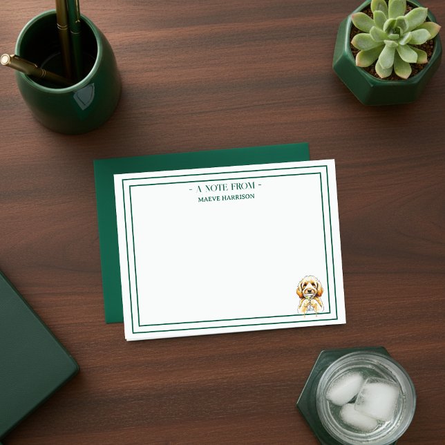 Tarjeta Pequeña Marca de nombre personalizada Dibujo Dorado Doodle (Gift custom stationery to the dog lover in your life!)
