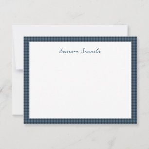 Tarjeta Pequeña Marco de cuadro de gingham azul personalizado