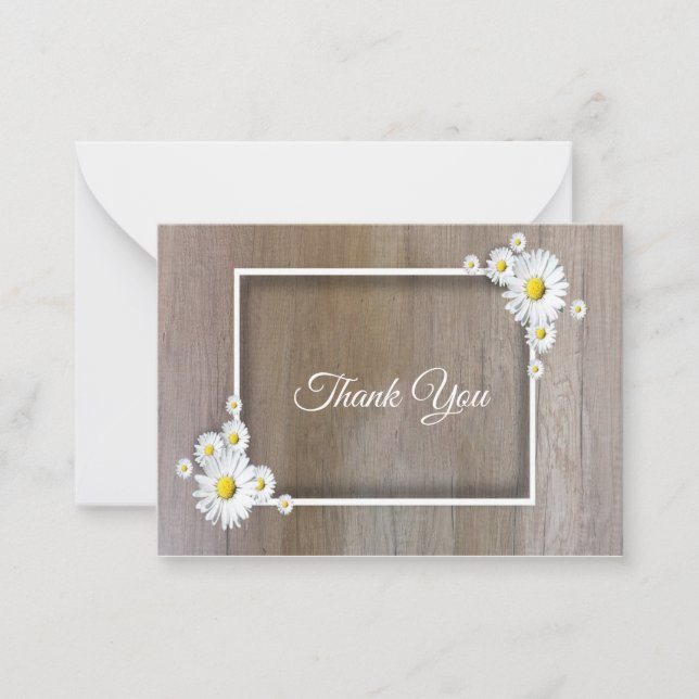 Tarjeta Pequeña Marco De Daisy En La Madera Gracias Cartas (Anverso)