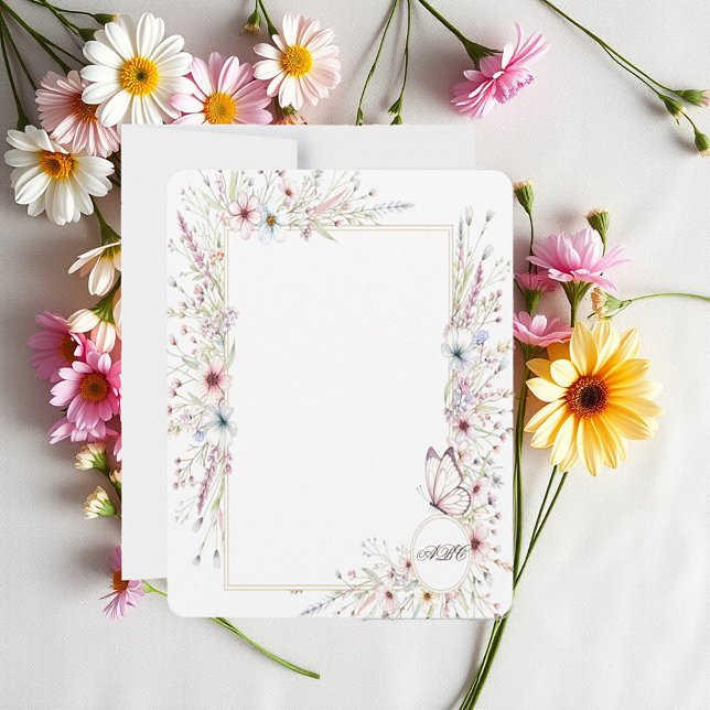 Tarjeta Pequeña Marco de flores y mariposas monogramado (Subido por el creador)
