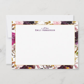 Tarjeta Pequeña Marco de impresión floral de acuarela de rosa de B