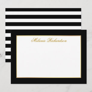 Tarjeta Pequeña Marco de oro elegante franjas blanco y negro