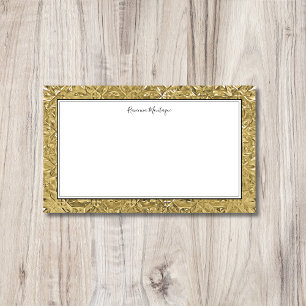 Tarjeta Pequeña Marco Decorativo Dorado Borde Negro Nombre Elegant