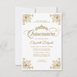 Tarjeta Pequeña Marco dorado blanco vintage Tiara Quinceanera