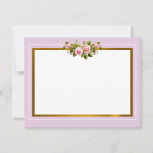 Tarjeta Pequeña Marco Dorado Floral de Lavanda Romántica y Rosa